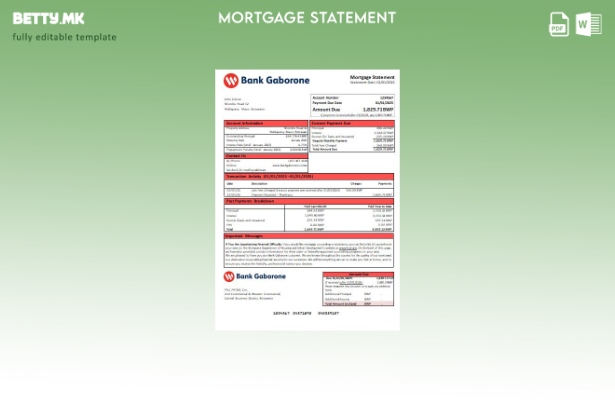 Модерен стил Шаблон за извод на банкарска хипотека во Боцвана банка Габороне